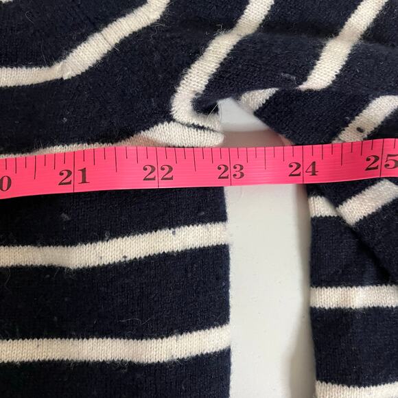 Pure Collection 100% Cashmere Sweater Striped V Neck Navy Blue White Women 8/10 - Picture 4 of 5
